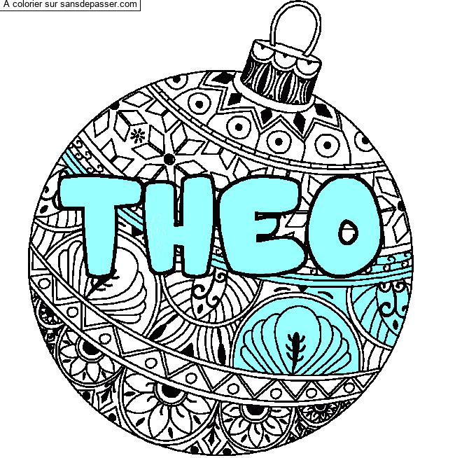 Coloriage Coloriage pr&eacute;nom THEO - d&eacute;cor Boule de No&euml;l par un invit&eacute;