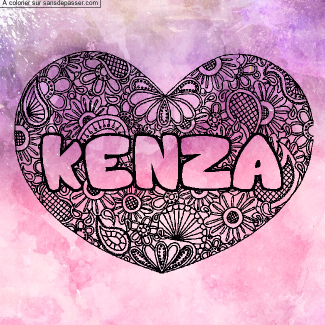 Coloriage Coloriage pr&eacute;nom KENZA - d&eacute;cor Mandala coeur par un invité