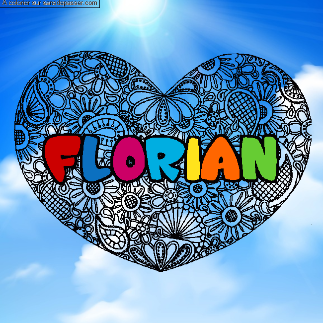 Coloriage Coloriage pr&eacute;nom FLORIAN - d&eacute;cor Mandala coeur par un invit&eacute;