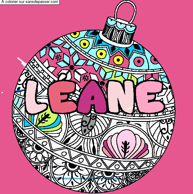 Coloriage Coloriage pr&eacute;nom L&Eacute;ANE - d&eacute;cor Boule de No&euml;l par un invit&eacute;