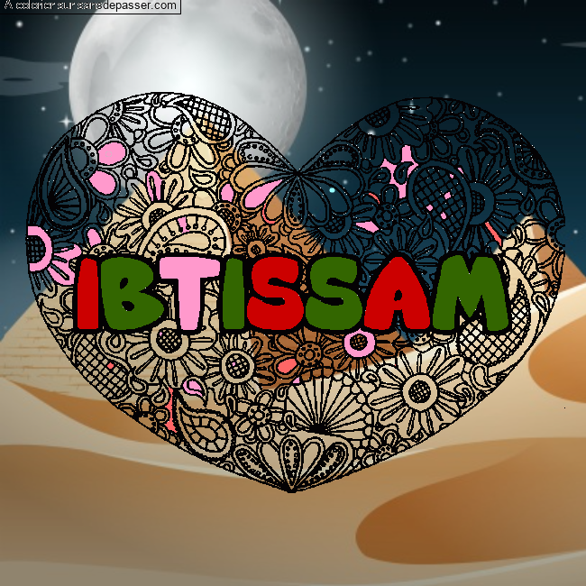 Coloriage Coloriage pr&eacute;nom IBTISSAM - d&eacute;cor Mandala coeur par un invit&eacute;