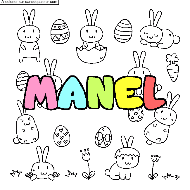 Coloriage Coloriage pr&eacute;nom MANEL - d&eacute;cor Paques par un invit&eacute;