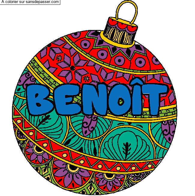 Coloriage Coloriage pr&eacute;nom BENO&Icirc;T - d&eacute;cor Boule de No&euml;l par un invité