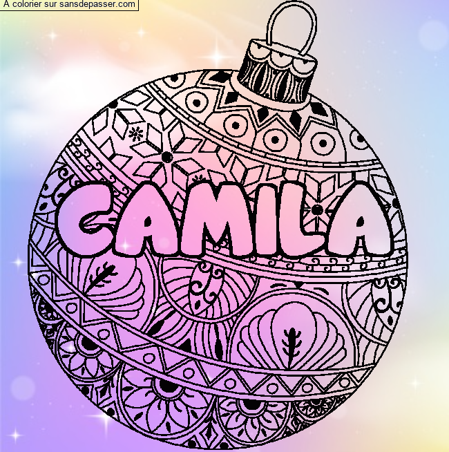 Coloriage Coloriage pr&eacute;nom CAMILA - d&eacute;cor Boule de No&euml;l par un invit&eacute;