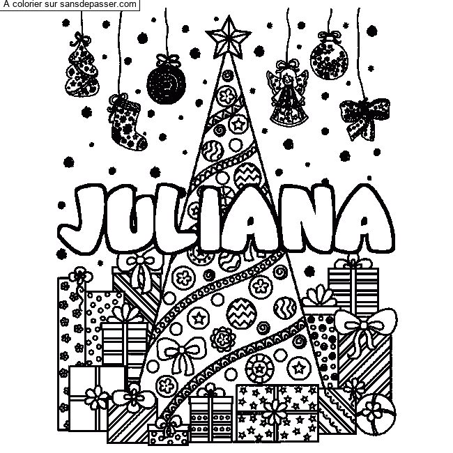 Coloriage JULIANA - d&eacute;cor Sapin et Cadeaux