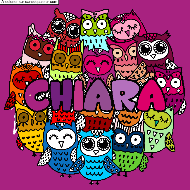 Coloriage Coloriage pr&eacute;nom CHIARA - d&eacute;cor Chouettes par un invit&eacute;
