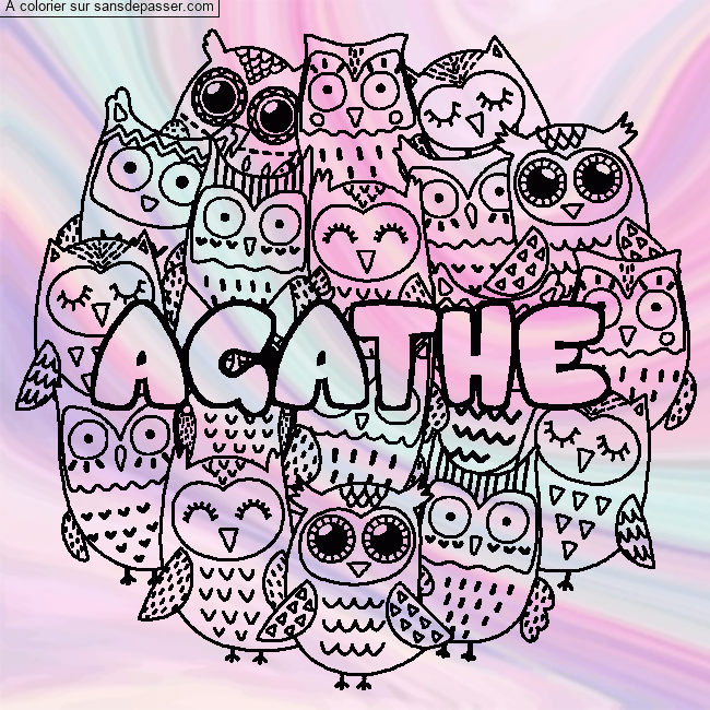 Coloriage Coloriage pr&eacute;nom AGATHE - d&eacute;cor Chouettes par un invit&eacute;