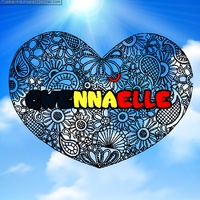 Coloriage Coloriage pr&eacute;nom GWENNAELLE - d&eacute;cor Mandala coeur par un invit&eacute;