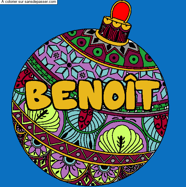 Coloriage prénom BENOÎT - décor Boule de Noel par un invité