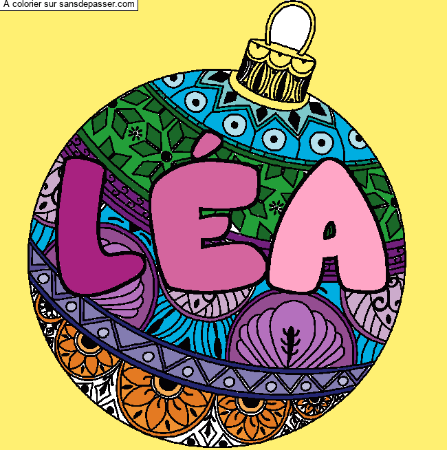 Coloriage pr&eacute;nom L&Eacute;A - d&eacute;cor Boule de No&euml;l par un invit&eacute;