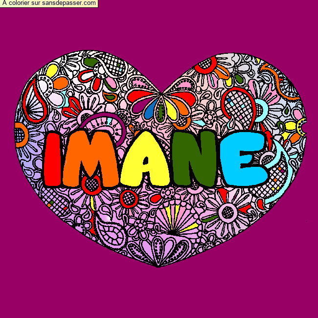 Coloriage Coloriage pr&eacute;nom IMANE - d&eacute;cor Mandala coeur par un invit&eacute;