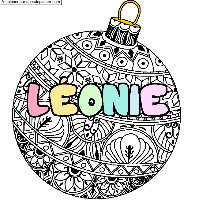Coloriage Coloriage pr&eacute;nom L&Eacute;ONIE - d&eacute;cor Boule de No&euml;l par un invit&eacute;