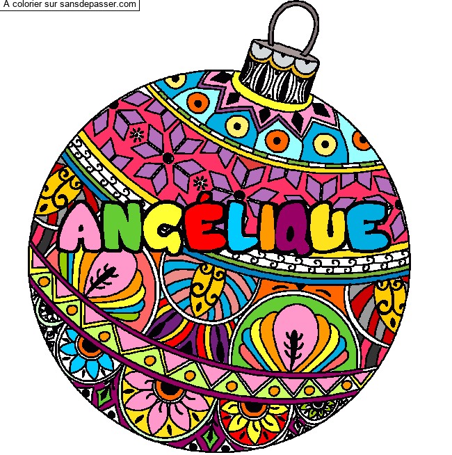 Coloriage Coloriage pr&eacute;nom ANG&Eacute;LIQUE - d&eacute;cor Boule de No&euml;l par ange