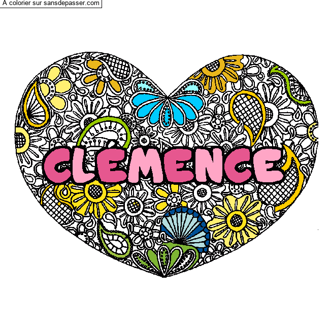 Coloriage Coloriage pr&eacute;nom CL&Eacute;MENCE - d&eacute;cor Mandala coeur par un invit&eacute;