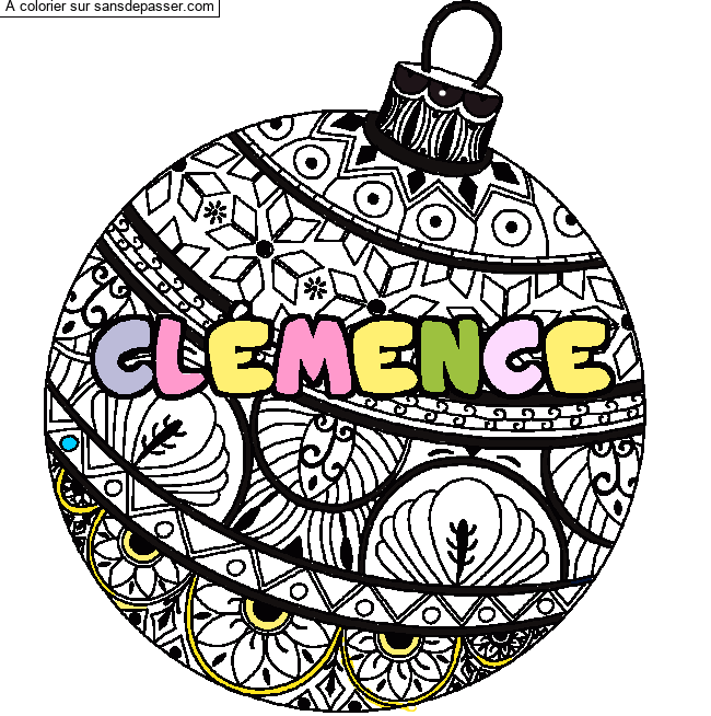 Coloriage Coloriage pr&eacute;nom CL&Eacute;MENCE - d&eacute;cor Boule de No&euml;l par un invit&eacute;