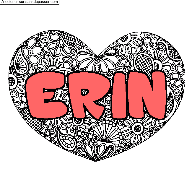 Coloriage prénom ERIN - décor Mandala coeur par un invité