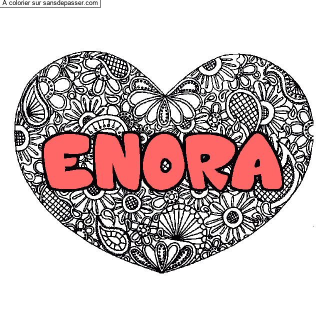 Coloriage Coloriage pr&eacute;nom ENORA - d&eacute;cor Mandala coeur par un invit&eacute;