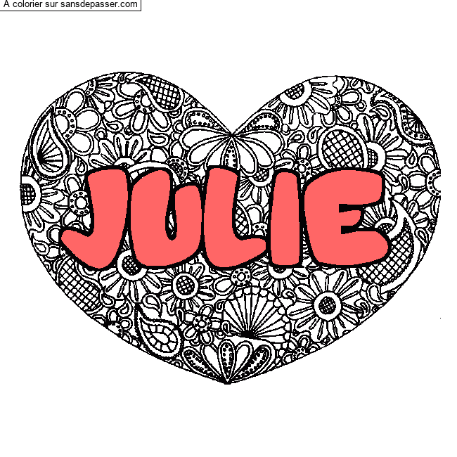 Coloriage Coloriage pr&eacute;nom JULIE - d&eacute;cor Mandala coeur par un invit&eacute;