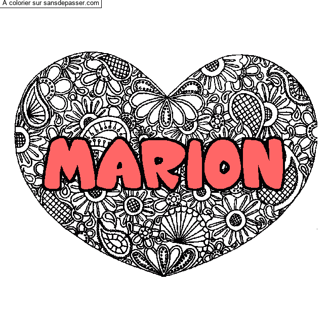 Coloriage Coloriage pr&eacute;nom MARION - d&eacute;cor Mandala coeur par un invité
