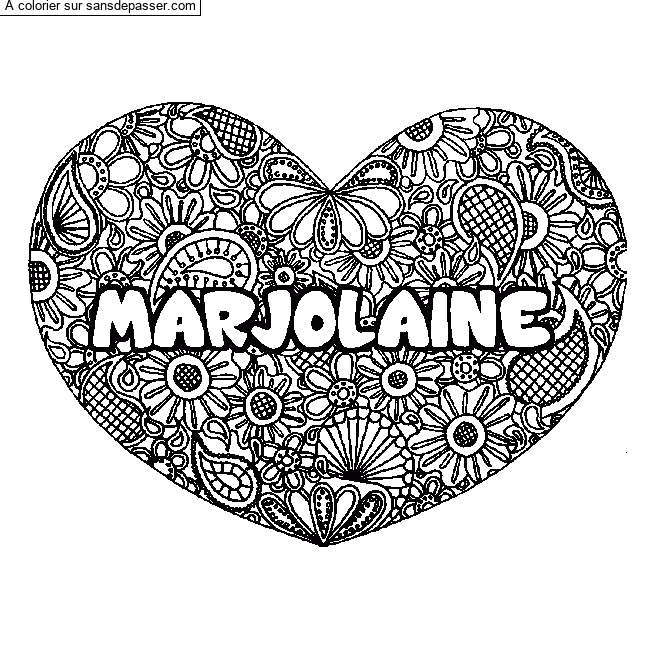 Coloriage Coloriage pr&eacute;nom MARJOLAINE - d&eacute;cor Mandala coeur par un invit&eacute;