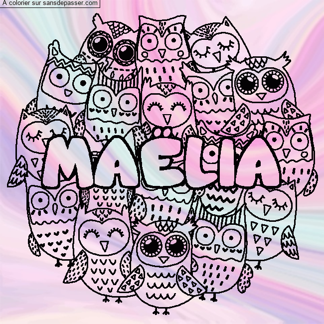 Coloriage pr&eacute;nom MA&Euml;LIA - d&eacute;cor Chouettes par un invit&eacute;