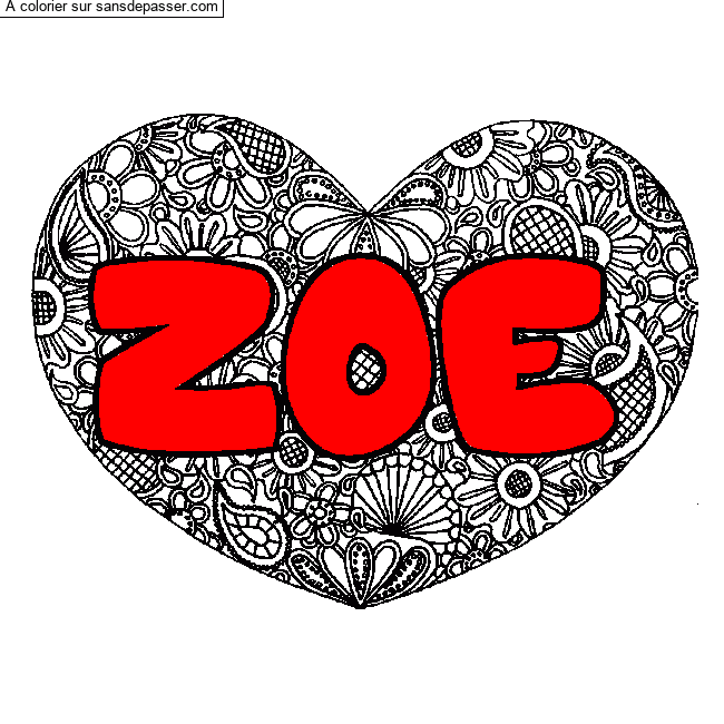 Coloriage Coloriage pr&eacute;nom ZOE - d&eacute;cor Mandala coeur par un invité