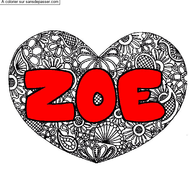Coloriage ZOE - d&eacute;cor Mandala coeur