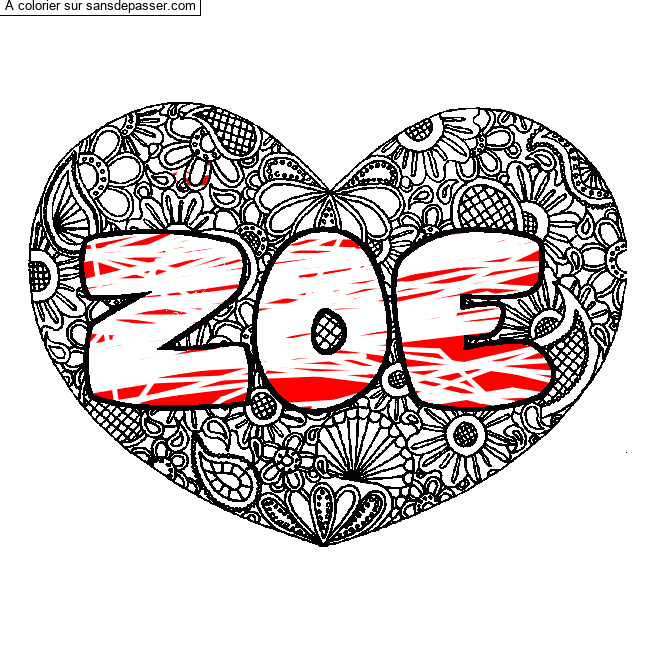 Coloriage ZOE - d&eacute;cor Mandala coeur