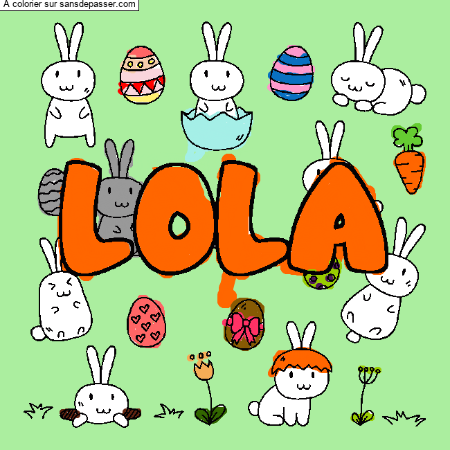 Coloriage prénom LOLA - décor Paques par Pinpomme2014