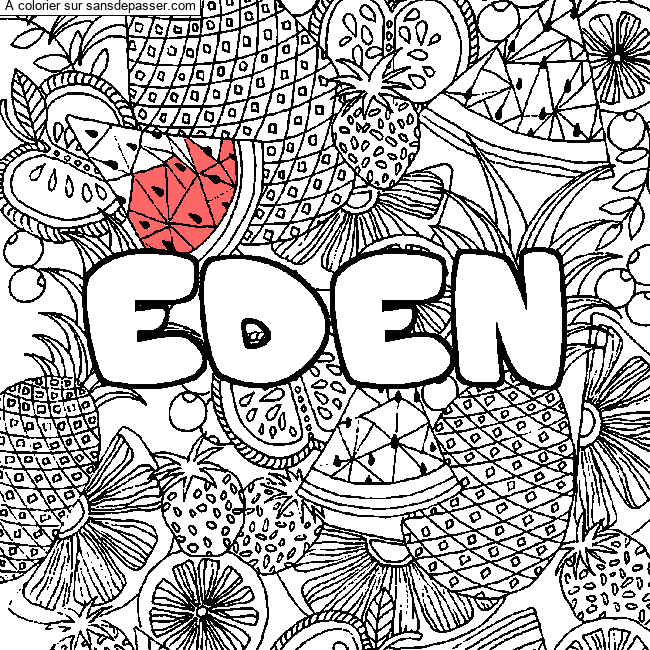 Coloriage prénom EDEN - décor Mandala fruits par un invité