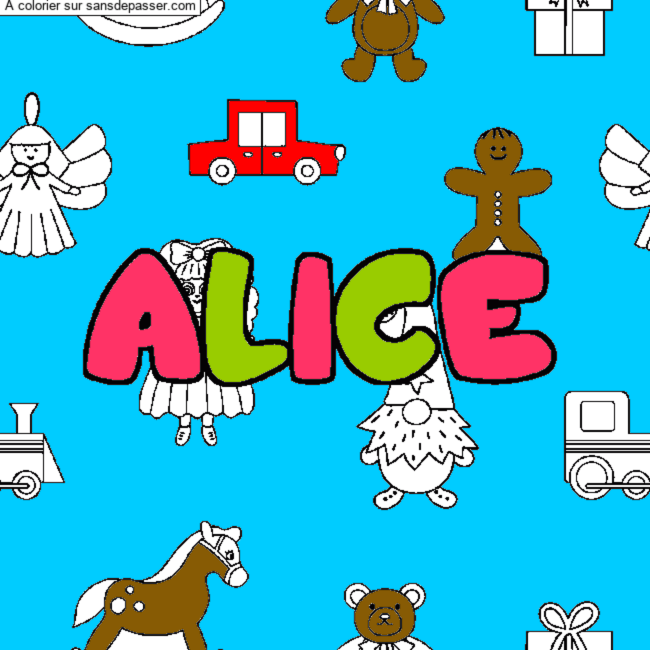 Coloriage prénom ALICE - décor Jouets par un invité
