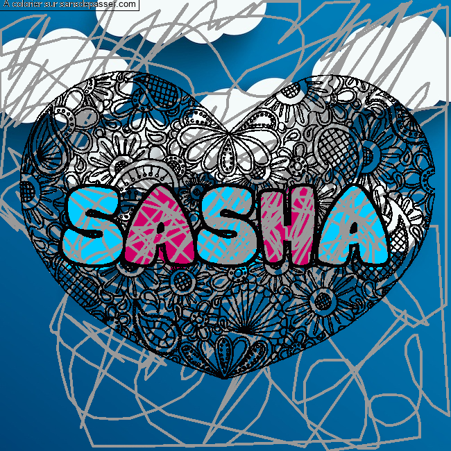 Coloriage prénom SASHA - décor Mandala coeur par un invité
