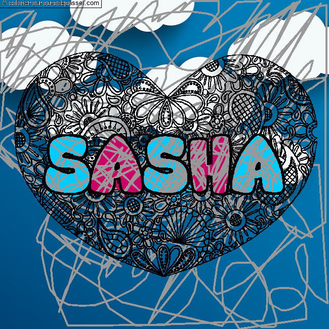 Coloriage Coloriage pr&eacute;nom SASHA - d&eacute;cor Mandala coeur par un invit&eacute;