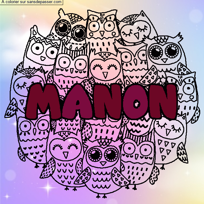 Coloriage MANON - d&eacute;cor Chouettes