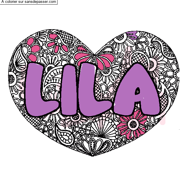 Coloriage prénom LILA - décor Mandala coeur par un invité