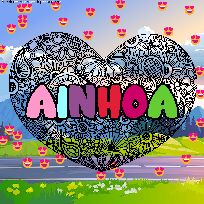 Coloriage Coloriage pr&eacute;nom AINHOA - d&eacute;cor Mandala coeur par un invit&eacute;