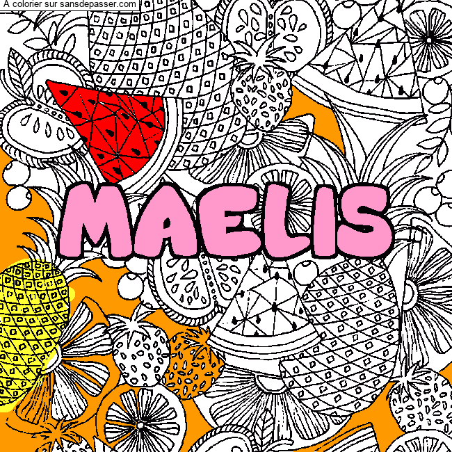 Coloriage prénom MAELIS - décor Mandala fruits par Pinpomme2014
