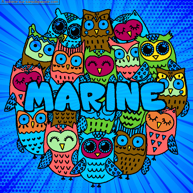 Coloriage Coloriage pr&eacute;nom MARINE - d&eacute;cor Chouettes par Luli