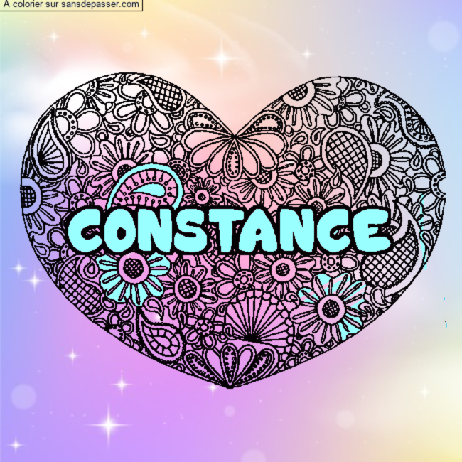 Coloriage Coloriage pr&eacute;nom CONSTANCE - d&eacute;cor Mandala coeur par un invit&eacute;