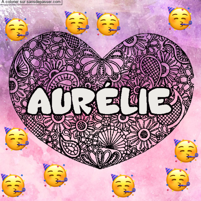 Coloriage prénom AURÉLIE - décor Mandala coeur par un invité
