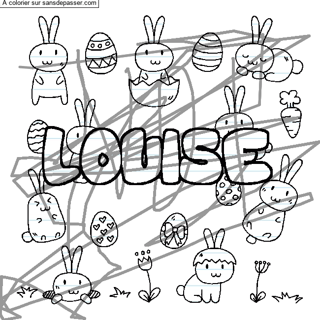 Coloriage pr&eacute;nom LOUISE - d&eacute;cor Paques par un invit&eacute;