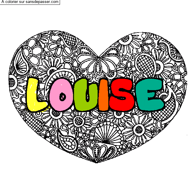 Coloriage prénom LOUISE - décor Mandala coeur par un invité