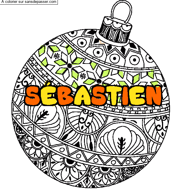 Coloriage prénom SÉBASTIEN - décor Boule de Noël par un invité