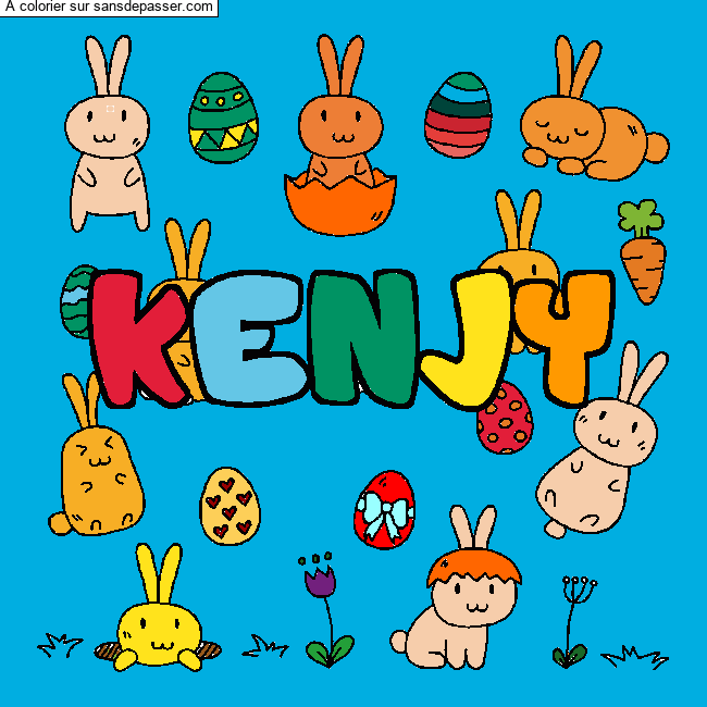 Coloriage prénom KENJY - décor Paques par un invité