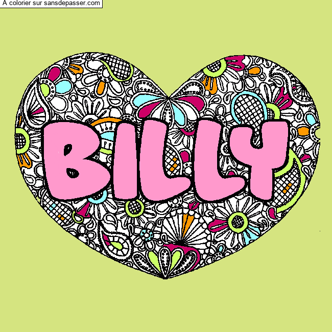 Coloriage prénom BILLY - décor Mandala coeur par un invité