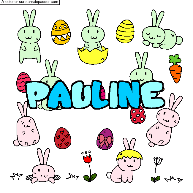 Coloriage prénom PAULINE - décor Paques par kelly