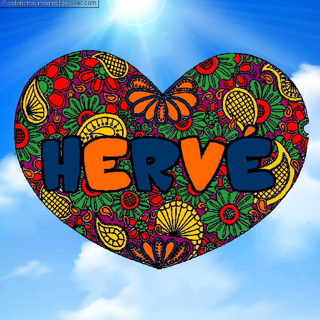 Coloriage Coloriage pr&eacute;nom HERV&Eacute; - d&eacute;cor Mandala coeur par un invité