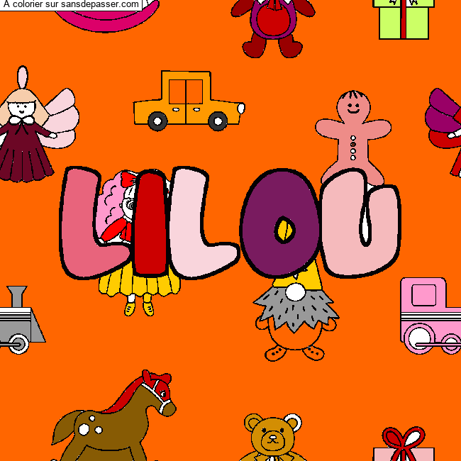Coloriage prénom LILOU - décor Jouets par un invité