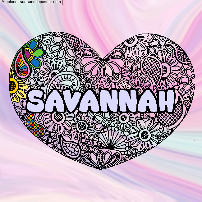 Coloriage Coloriage pr&eacute;nom SAVANNAH - d&eacute;cor Mandala coeur par un invit&eacute;