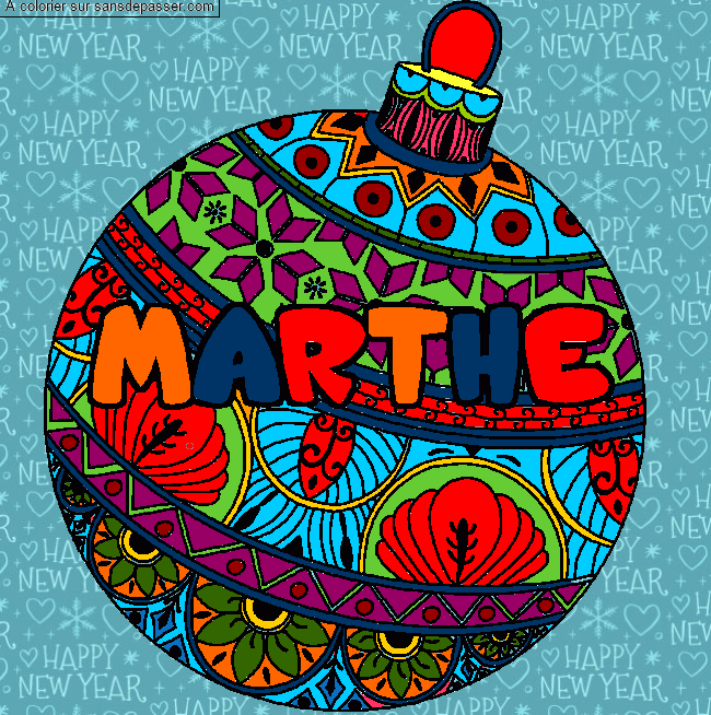 Coloriage Coloriage pr&eacute;nom MARTHE - d&eacute;cor Boule de No&euml;l par un invité